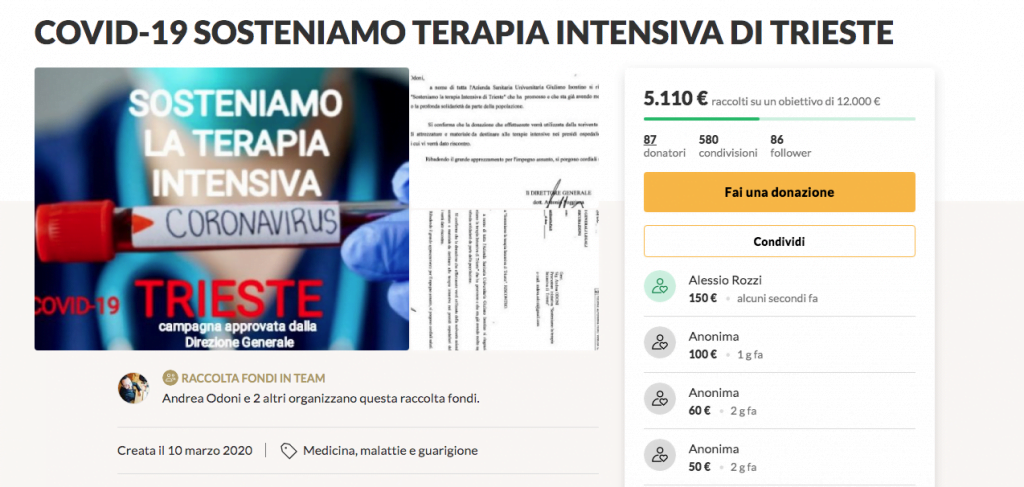 Donazione di Enoteca Adriatica per terapia intensiva Trieste