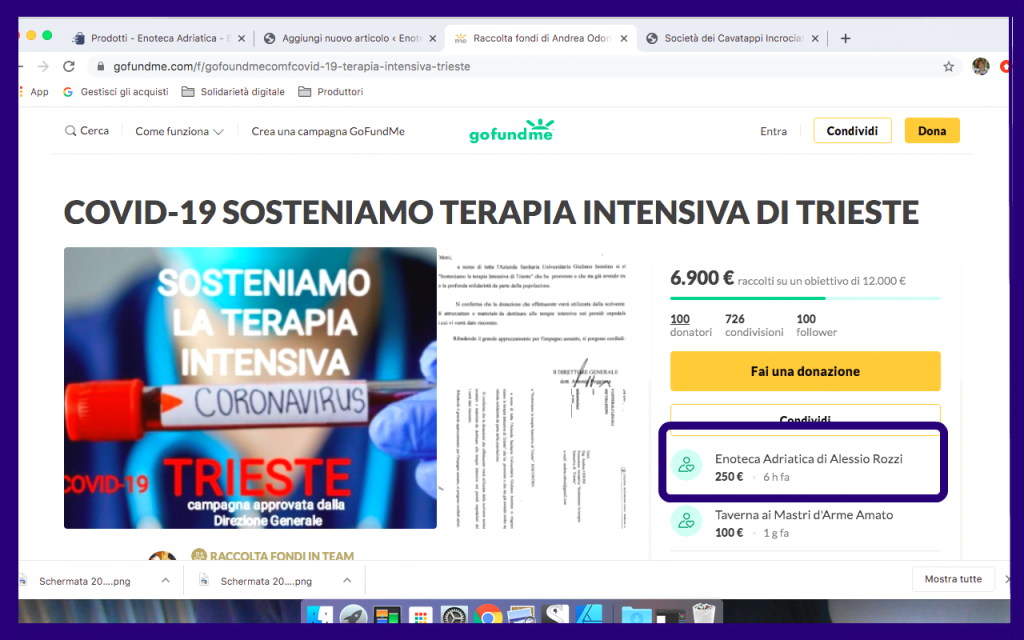 Enoteca Adriatica dona il 5% del fatturato di aprile alla terapia intensiva di Cattinara